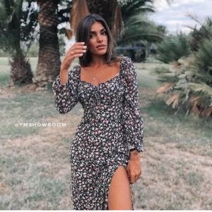 Zara Floral Print Sexy Slited Skirt Midi Dress M